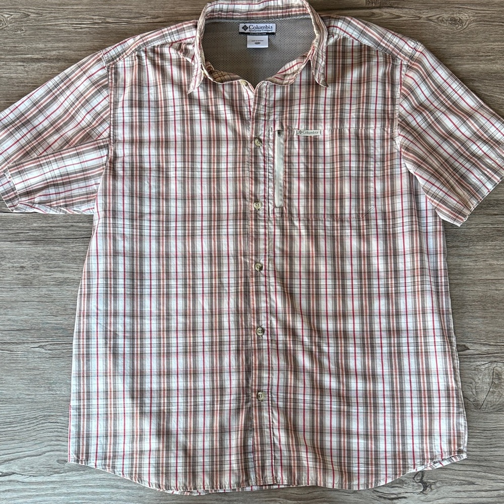 Columbia Men's Beige and Red Plaid Shirt